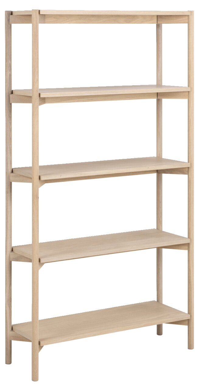 Holzregal mit fünf Ebenen, seitliche Perspektive