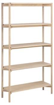 Holzregal mit fünf Ebenen, seitliche Perspektive