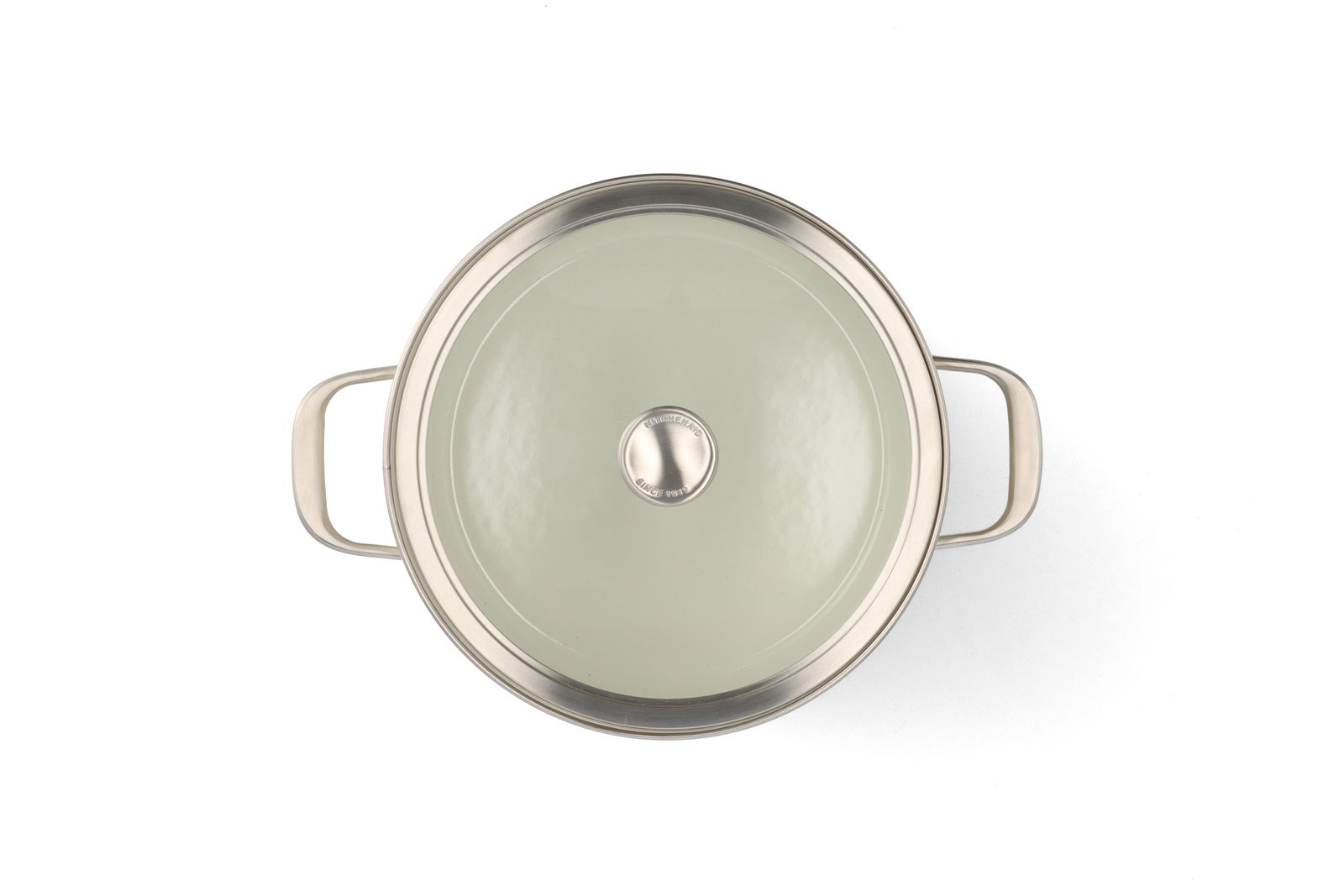 Topf mit Glasdeckel und zwei Griffen, Ansicht von oben