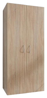 Mehrzweckschrank aus Holz mit zwei Türen und silbernen Griffen, frontal betrachtet.