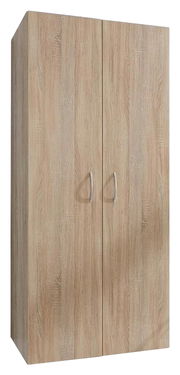Mehrzweckschrank aus Holz mit zwei Türen und silbernen Griffen, frontal betrachtet.