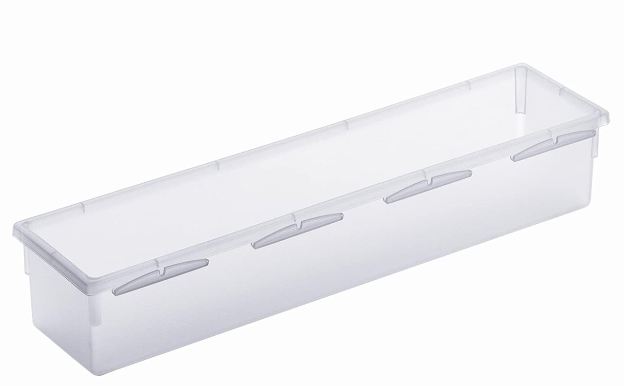Transparente Kunststoffbox mit Deckel, rechteckig, seitliche Perspektive