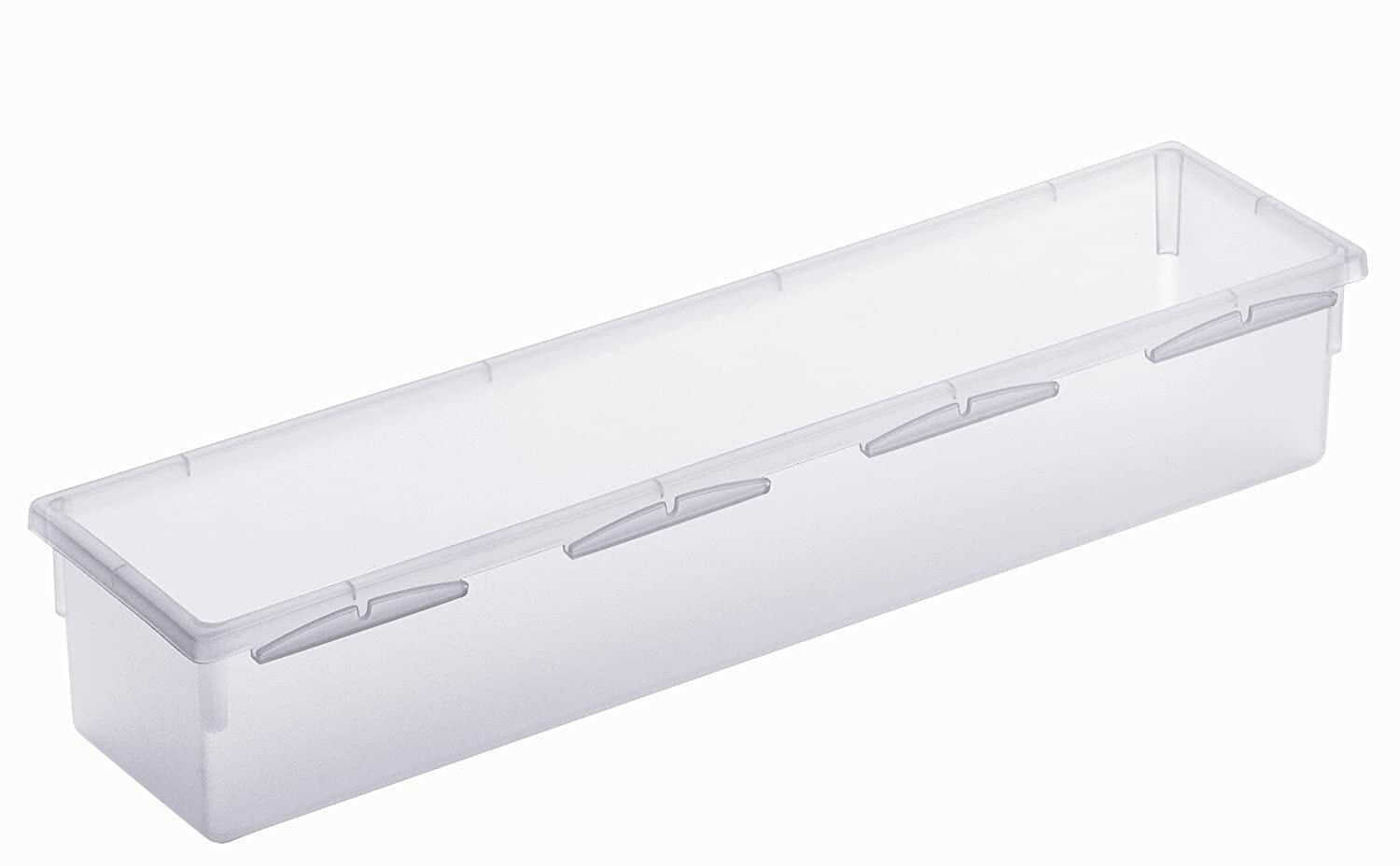 Transparente Kunststoffbox mit Deckel, rechteckig, seitliche Perspektive
