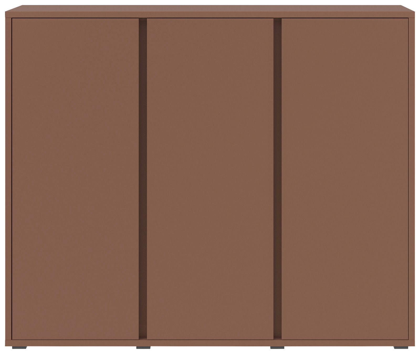 Frontansicht eines braunen Schuhschranks mit drei Türen