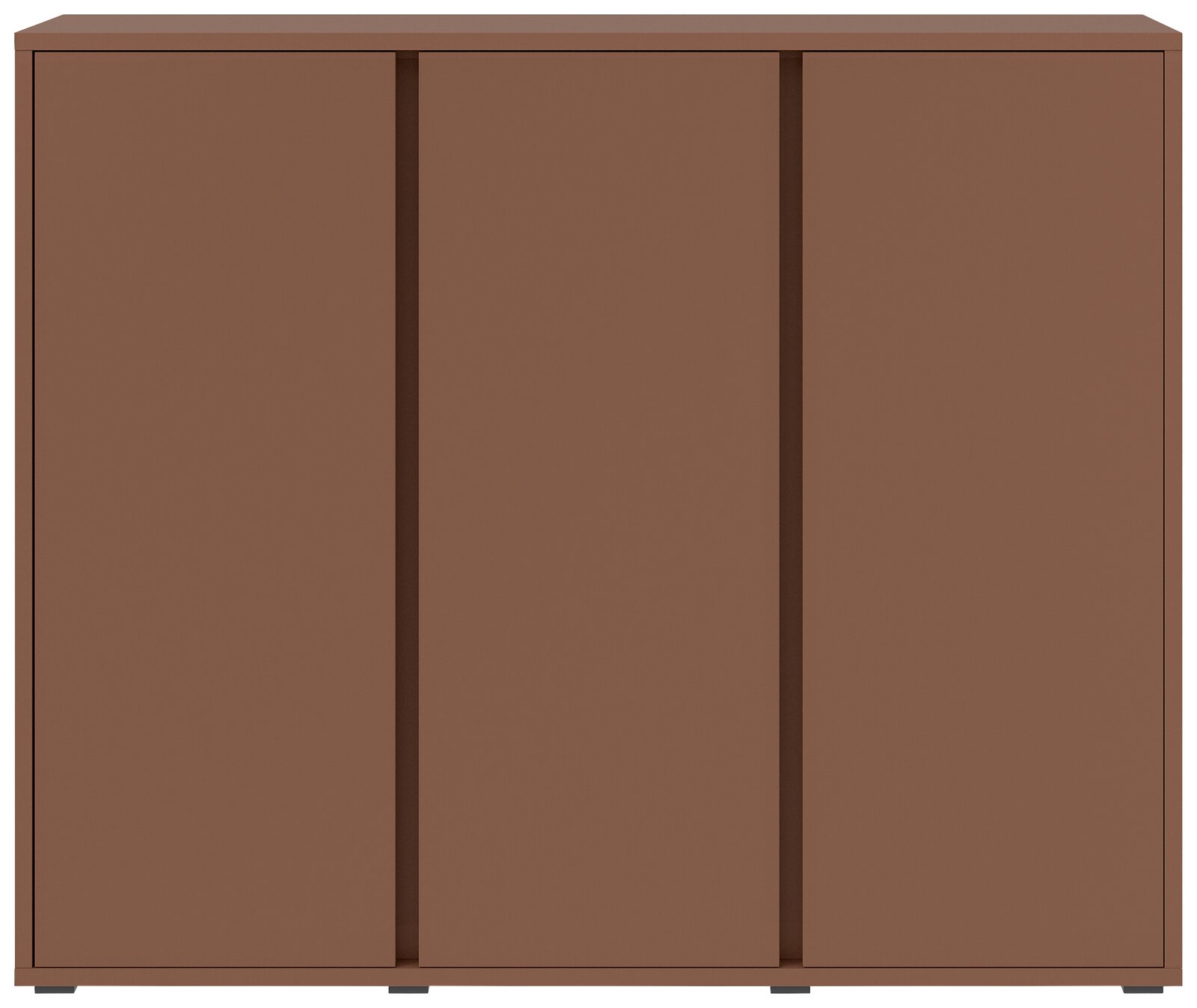 Frontansicht eines braunen Schuhschranks mit drei Türen