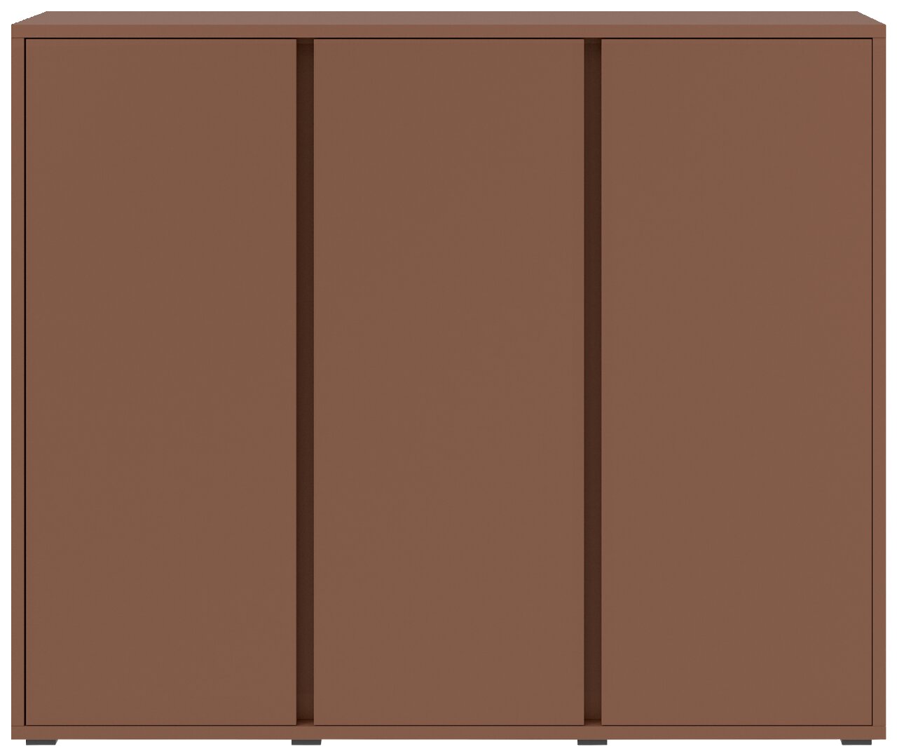 Frontansicht eines braunen Schuhschranks mit drei Türen