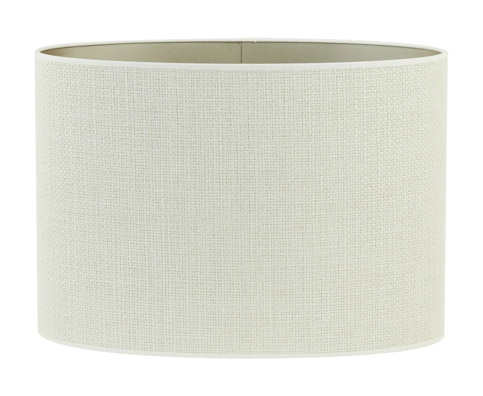 Ovaler, gerader Lampenschirm in cremefarbener Textur, frontal betrachtet.