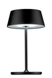 Schwarze Akku-Tischleuchte mit modernem Design, seitliche Perspektive