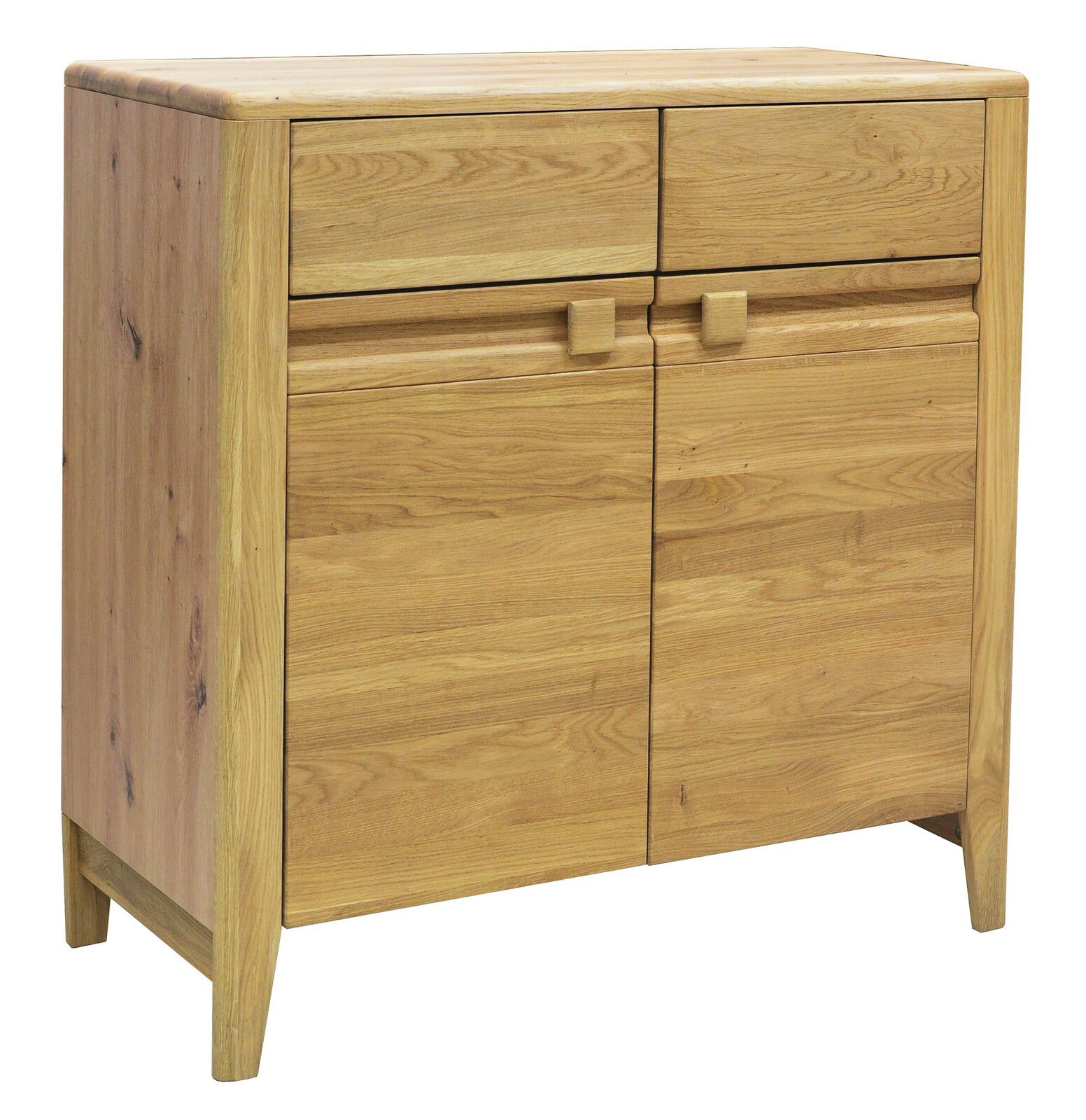 Linea Natura Kommode EPULO Holzkommode mit zwei Schubladen und zwei Türen, seitliche Perspektive