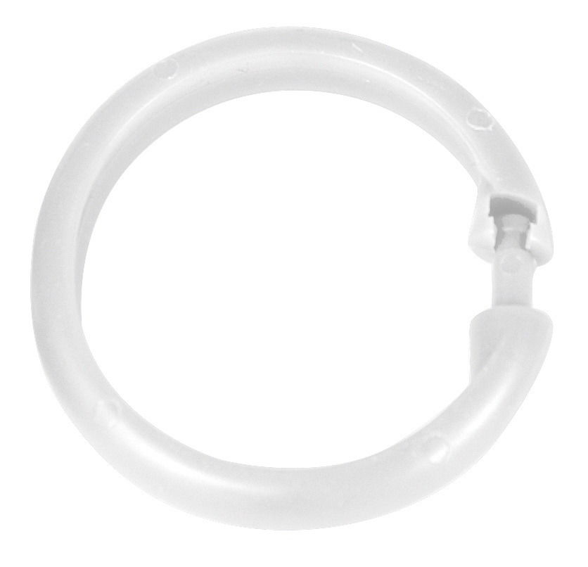 Weißer Duschvorhangring aus Kunststoff, Nahaufnahme von oben