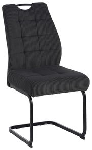 Schwarzer Schwingstuhl mit gestepptem Stoffbezug und Metallgestell, seitliche Perspektive