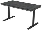 Moderner E-Schreibtisch mit dunkler Marmoroptik, seitliche Perspektive