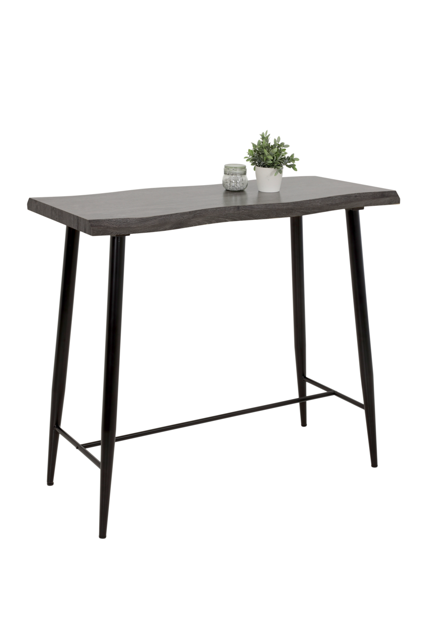 Z2 Bartisch GABI Moderner Bartisch mit schwarzer Tischplatte und schlanken, schwarzen Metallbeinen, seitliche Perspektive.