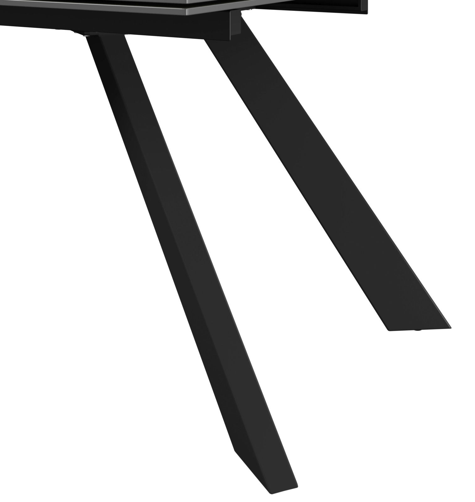 Moderner Gartentisch mit schwarzem Metallgestell, seitliche Perspektive