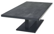 Moderner Garten E-Lifttisch aus dunklem Material, seitliche Perspektive