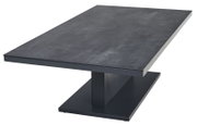 Moderner Garten E-Lifttisch aus dunklem Material, seitliche Perspektive