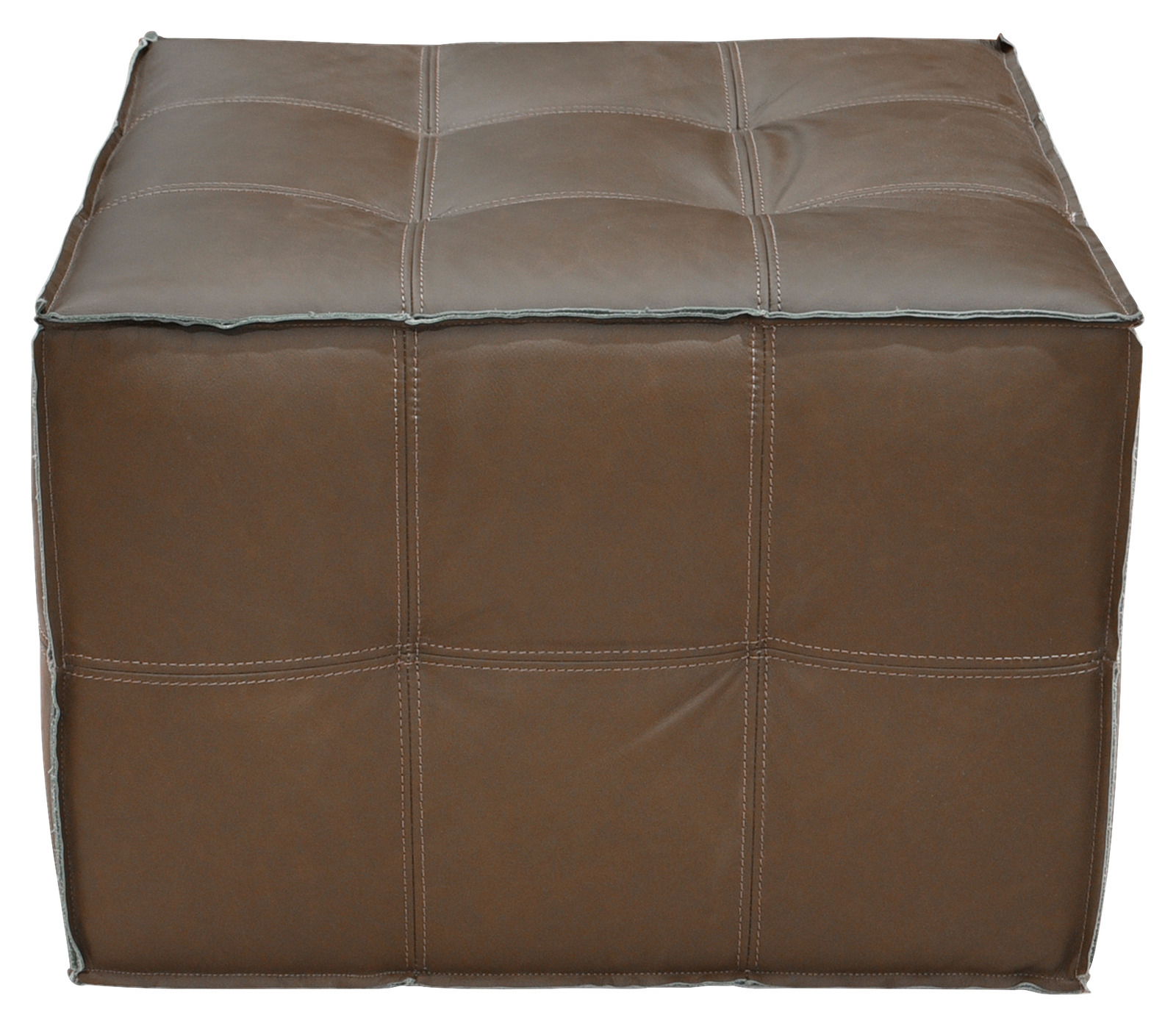 Landscape Hocker VERO Brauner, quadratischer Hocker aus Leder mit gestepptem Muster, Frontalansicht