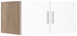 Küchenschrank mit zwei weißen Türen und Holzseite, seitliche Perspektive