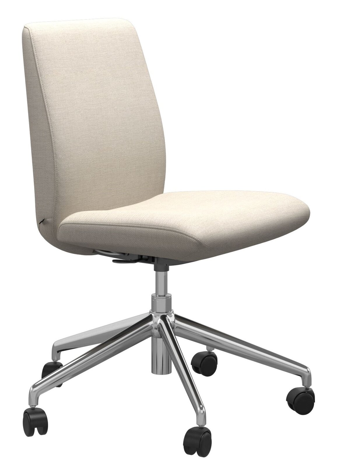 Stressless Home Office Stuhl OFFICE LAUREL (L) Moderner Bürostuhl mit hellgrauem Stoffbezug und verchromtem Drehfuß, seitliche Perspektive