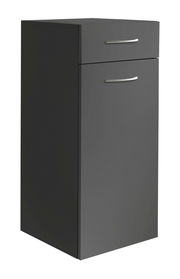 Graue Wäschekommode mit einer Schublade und einer Tür, seitliche Perspektive