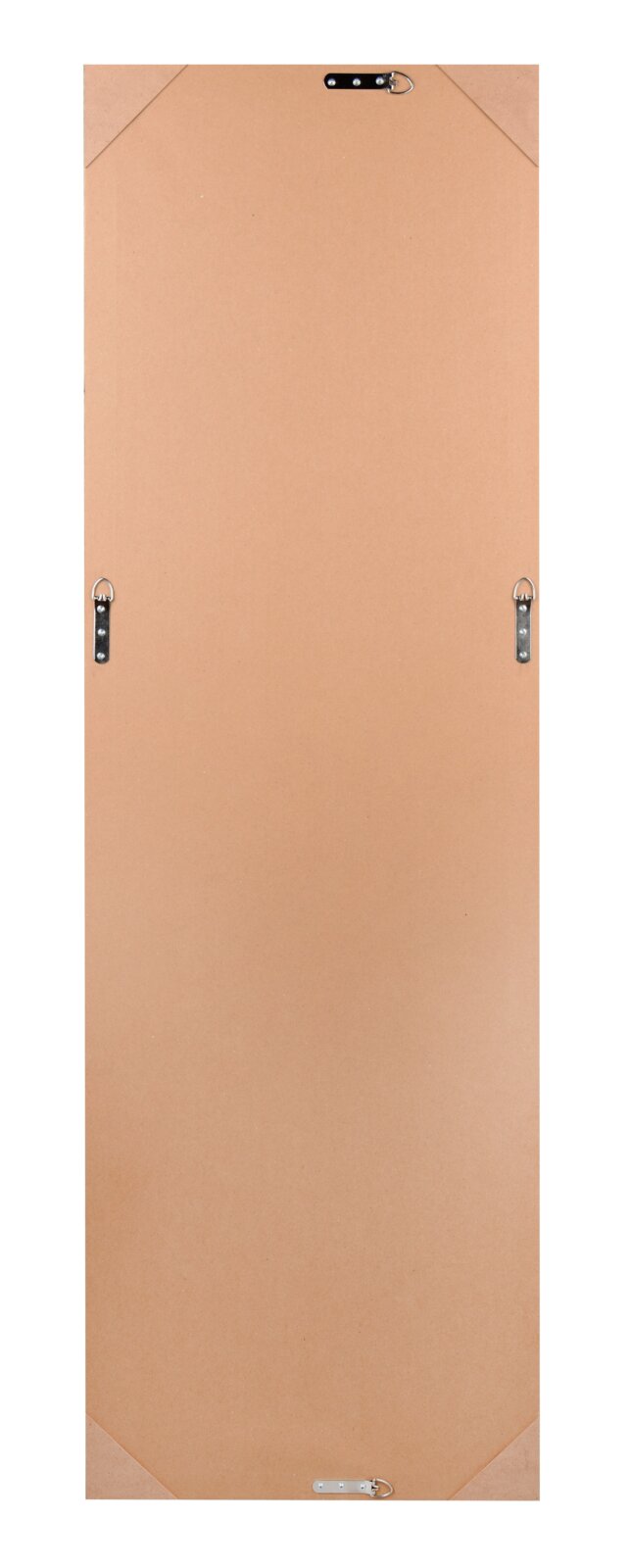 Rückansicht eines rechteckigen Spiegels mit Befestigungselementen, 50x150cm