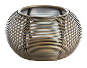 Runder Teelichthalter aus Metall mit antikem Finish, seitliche Perspektive