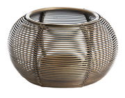 Runder Teelichthalter aus Metall mit antikem Finish, seitliche Perspektive