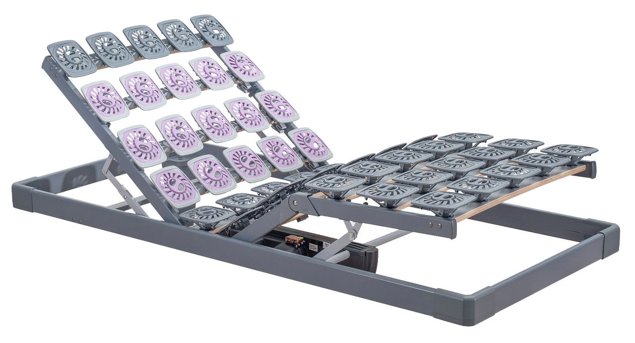 Tempur Systemrahmen PREMIUM FLEX 2000 in seitlicher Perspektive, zeigt verstellbare Liegefläche mit flexiblen Elementen.