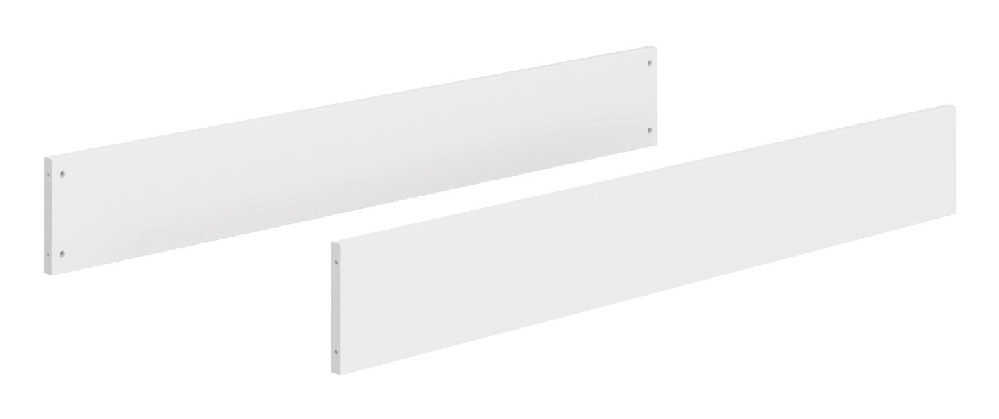 Zwei weiße Umbauseiten aus Holz, perspektivisch von der Seite betrachtet