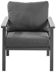 Grauer Sessel mit Metallrahmen, Vorderansicht