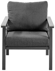 Grauer Sessel mit Metallrahmen, Vorderansicht