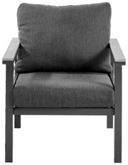 Grijze fauteuil met metalen frame, vooraanzicht