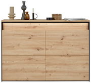 Moderner Hängeschuhschrank aus Holz mit Dekorationen auf der Oberseite, Frontalansicht