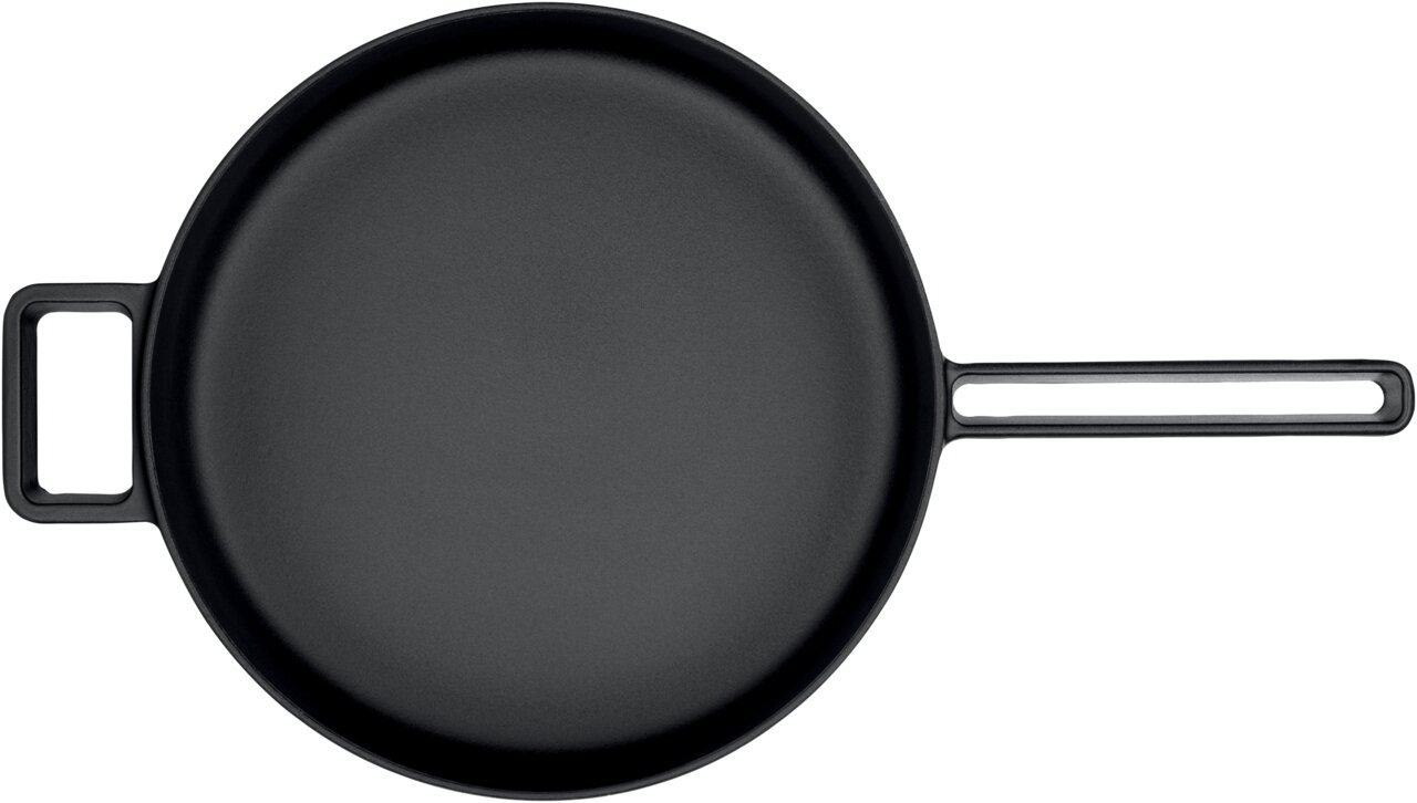 WMF Sautierpfanne FLAVOUR Schwarze Sautierpfanne 28cm aus der Vogelperspektive mit zwei Griffen