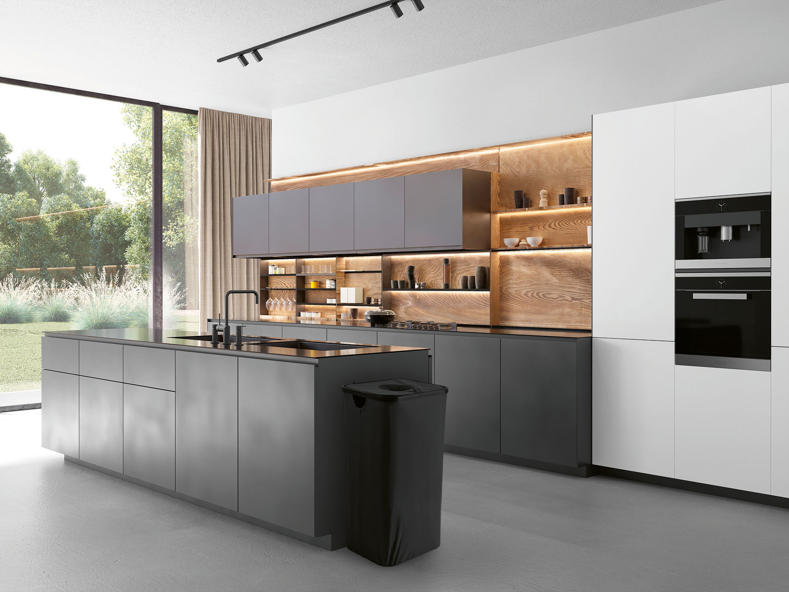 EASYmaxx Pfandflaschen Sammelbehälter Pfandflaschen Sammelbehälter in einer modernen Küche, seitliche Perspektive