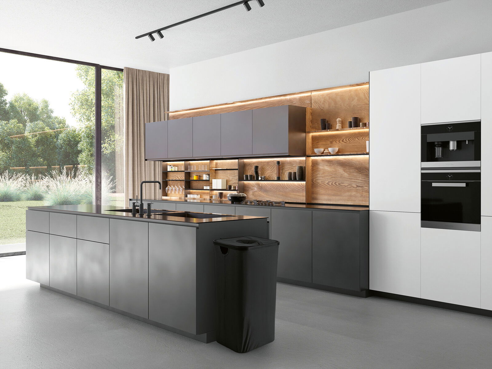 EASYmaxx Pfandflaschen Sammelbehälter Pfandflaschen Sammelbehälter in einer modernen Küche, seitliche Perspektive