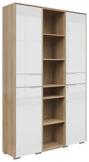 Aktenschrank Kombination mit zwei Türen und offenen Regalfächern, Perspektive von vorne links