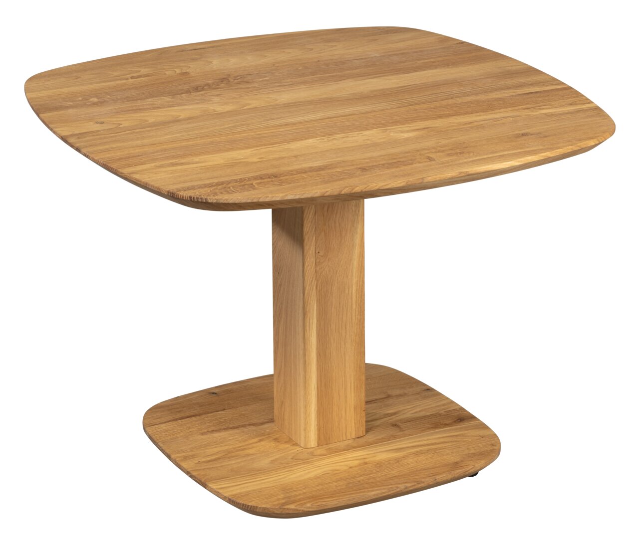 Linea Natura Couchtisch LISSABON Moderner Couchtisch aus Holz mit quadratischer Tischplatte und zentralem Standfuß, seitliche Perspektive