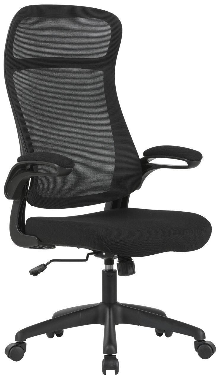 Carryhome Drehstuhl RAUL Schwarzer Drehstuhl mit Netzrückenlehne und Armlehnen, seitliche Perspektive