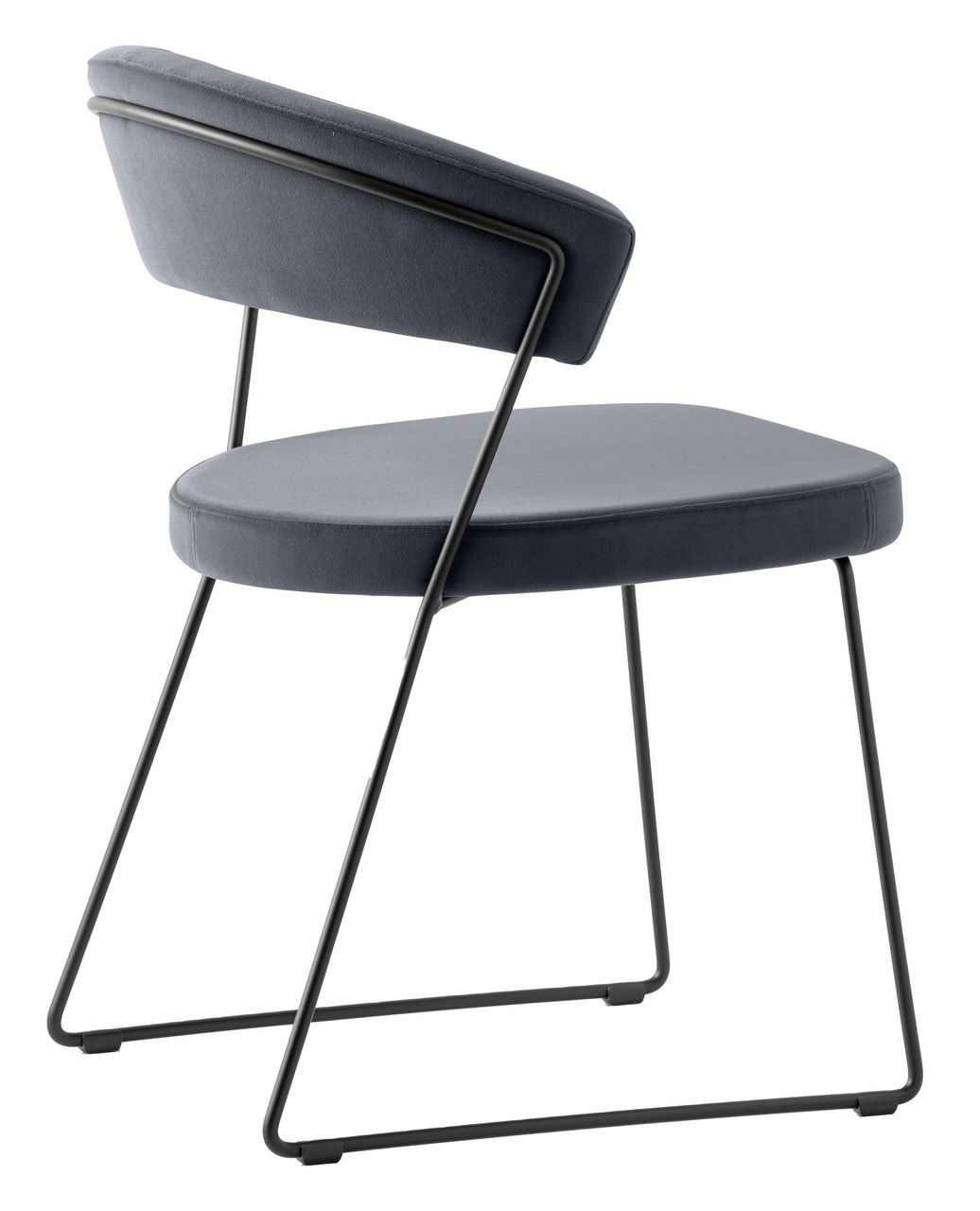 Moderner grauer Stuhl mit Metallgestell, seitliche Perspektive