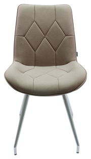 Moderner Stuhl mit gepolsterter Sitzfläche und Rückenlehne in Beige, Vorderansicht