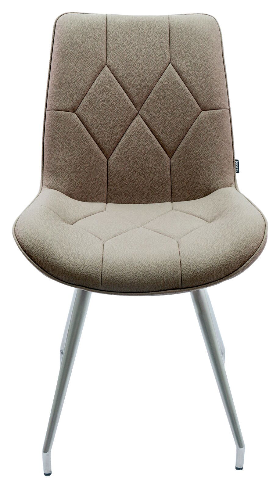 Moderner Stuhl mit gepolsterter Sitzfläche und Rückenlehne in Beige, Vorderansicht