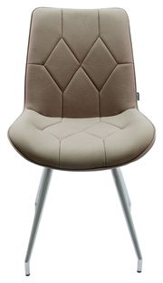 Moderner Stuhl mit gepolsterter Sitzfläche und Rückenlehne in Beige, Vorderansicht