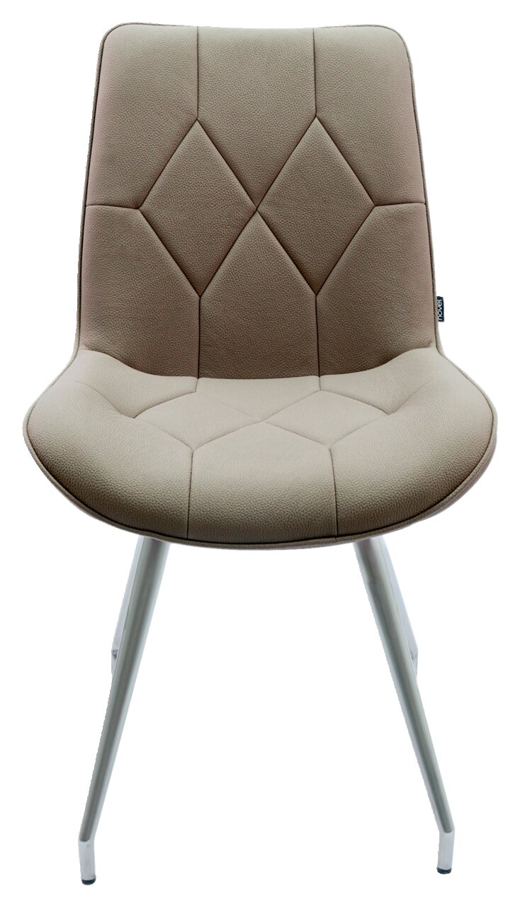 Moderne stoel met beklede zitting en rugleuning in beige, vooraanzicht