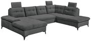 Graues Ecksofa in U-Form mit verstellbaren Kopfstützen, Ansicht von vorne links