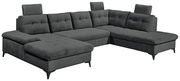 Graues Ecksofa in U-Form mit verstellbaren Kopfstützen, Ansicht von vorne links