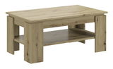 Holz-Couchtisch mit rechteckiger Tischplatte und zusätzlicher Ablage, seitliche Perspektive
