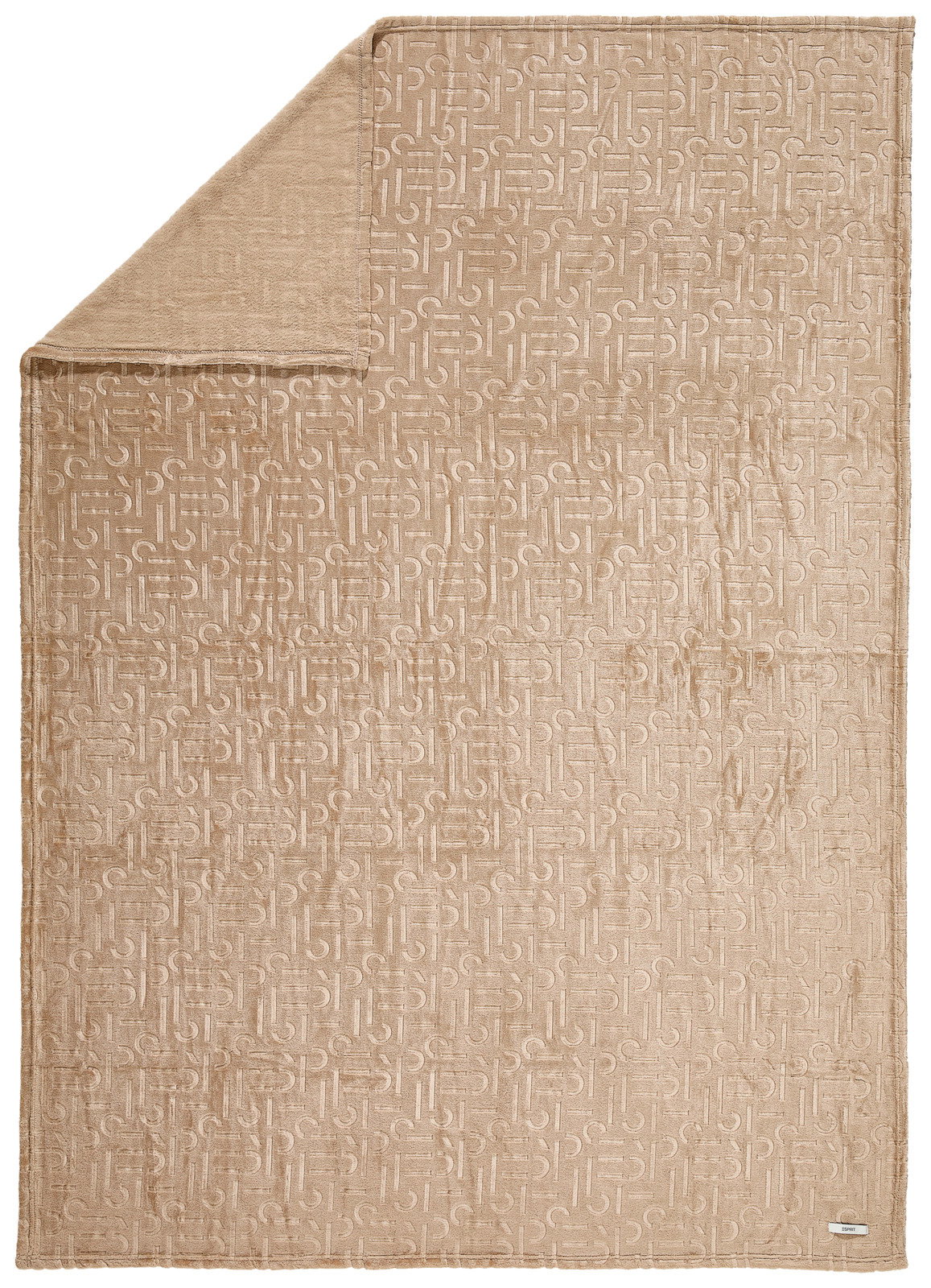 Beige Plaid mit eingeprägtem Muster, ausgebreitet in der Draufsicht