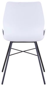 Rückansicht eines modernen weißen Stuhls mit schwarzen Metallbeinen