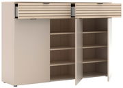 Moderner XL-Schuhschrank mit offenen Türen und Schubladen, Frontansicht